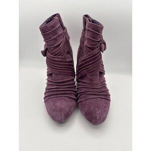 Bijou New York Womens 7.5 Purple Suede Leather Upper Ankle Boots With Ruched Det